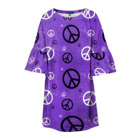 Детское платье 3D с принтом Peace в Тюмени, 100% полиэстер | прямой силуэт, чуть расширенный к низу. Круглая горловина, на рукавах — воланы | abstract | hippie | hipster | swag | tie dye | абстракция | свэг | текстура | хиппи | хипстер