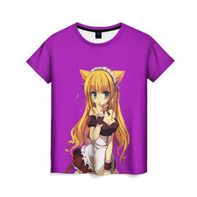 Женская футболка 3D с принтом Аниме кошечка в Тюмени, 100% полиэфир ( синтетическое хлопкоподобное полотно) | прямой крой, круглый вырез горловины, длина до линии бедер | anime | анимэ | девушка с ушками | котейка | нэко
