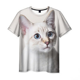 Мужская футболка 3D с принтом Кошечка в Тюмени, 100% полиэфир | прямой крой, круглый вырез горловины, длина до линии бедер | Тематика изображения на принте: кот | котики | котята | кошка | рыженький | рыжий | серенький | черненький