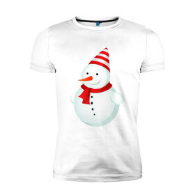 Мужская футболка премиум с принтом Снеговик в Тюмени, 92% хлопок, 8% лайкра | приталенный силуэт, круглый вырез ворота, длина до линии бедра, короткий рукав | 