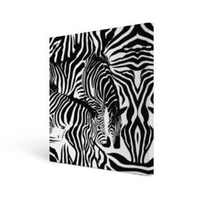 Холст квадратный с принтом Зебра в Тюмени, 100% ПВХ |  | Тематика изображения на принте: дикое | животное | зебра | камуфляж | лошадь | маскировка | полосы | текстура | фон | черно белые