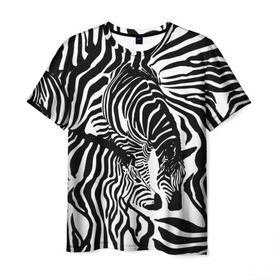 Мужская футболка 3D с принтом Зебра в Тюмени, 100% полиэфир | прямой крой, круглый вырез горловины, длина до линии бедер | дикое | животное | зебра | камуфляж | лошадь | маскировка | полосы | текстура | фон | черно белые