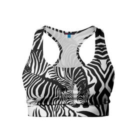 Женский спортивный топ 3D с принтом Зебра в Тюмени, 82% полиэстер, 18% спандекс Ткань безопасна для здоровья, позволяет коже дышать, не мнется и не растягивается |  | дикое | животное | зебра | камуфляж | лошадь | маскировка | полосы | текстура | фон | черно белые