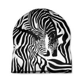 Шапка 3D с принтом Зебра в Тюмени, 100% полиэстер | универсальный размер, печать по всей поверхности изделия | дикое | животное | зебра | камуфляж | лошадь | маскировка | полосы | текстура | фон | черно белые