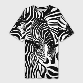 Платье-футболка 3D с принтом Зебра в Тюмени,  |  | Тематика изображения на принте: дикое | животное | зебра | камуфляж | лошадь | маскировка | полосы | текстура | фон | черно белые