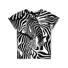 Детская футболка 3D с принтом Зебра в Тюмени, 100% гипоаллергенный полиэфир | прямой крой, круглый вырез горловины, длина до линии бедер, чуть спущенное плечо, ткань немного тянется | дикое | животное | зебра | камуфляж | лошадь | маскировка | полосы | текстура | фон | черно белые