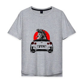 Мужская футболка хлопок Oversize с принтом GT-R в Тюмени, 100% хлопок | свободный крой, круглый ворот, “спинка” длиннее передней части | camo | godzilla | gtr | nissan | power | race | tuning