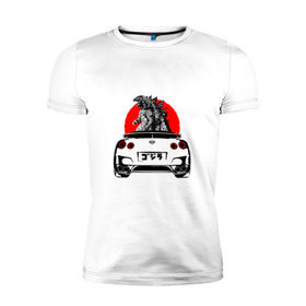 Мужская футболка премиум с принтом GT-R в Тюмени, 92% хлопок, 8% лайкра | приталенный силуэт, круглый вырез ворота, длина до линии бедра, короткий рукав | camo | godzilla | gtr | nissan | power | race | tuning