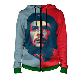 Женская толстовка 3D на молнии с принтом Che Guevara в Тюмени, 100% полиэстер | длина до линии бедра, манжеты и пояс оформлены мягкой тканевой резинкой, двухслойный капюшон со шнурком для регулировки, спереди молния, по бокам два кармана | Тематика изображения на принте: че гевара