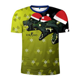 Мужская футболка 3D спортивная с принтом Новогодний c:go цербер в Тюмени, 100% полиэстер с улучшенными характеристиками | приталенный силуэт, круглая горловина, широкие плечи, сужается к линии бедра | Тематика изображения на принте: 