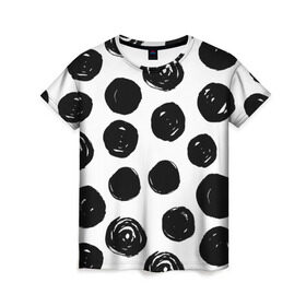 Женская футболка 3D с принтом Бусины! в Тюмени, 100% полиэфир ( синтетическое хлопкоподобное полотно) | прямой крой, круглый вырез горловины, длина до линии бедер | арт | белый | бусина | круг | фигура | черный