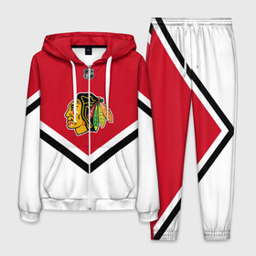 Мужской костюм 3D с принтом Chicago Blackhawks в Тюмени, 100% полиэстер | Манжеты и пояс оформлены тканевой резинкой, двухслойный капюшон со шнурком для регулировки, карманы спереди | america | canada | hockey | nhl | usa | америка | блэкхокс | канада | лед | нхл | сша | хоккей | чикаго