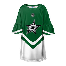 Детское платье 3D с принтом Dallas Stars в Тюмени, 100% полиэстер | прямой силуэт, чуть расширенный к низу. Круглая горловина, на рукавах — воланы | america | canada | hockey | nhl | usa | америка | даллас | канада | лед | нхл | старз | сша | хоккей