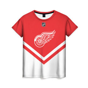 Женская футболка 3D с принтом Detroit Red Wings в Тюмени, 100% полиэфир ( синтетическое хлопкоподобное полотно) | прямой крой, круглый вырез горловины, длина до линии бедер | america | canada | hockey | nhl | usa | америка | детройт | канада | лед | нхл | ред | сша | уингз | хоккей