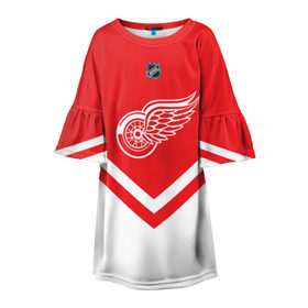 Детское платье 3D с принтом Detroit Red Wings в Тюмени, 100% полиэстер | прямой силуэт, чуть расширенный к низу. Круглая горловина, на рукавах — воланы | america | canada | hockey | nhl | usa | америка | детройт | канада | лед | нхл | ред | сша | уингз | хоккей