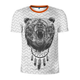 Мужская футболка 3D спортивная с принтом Bear Dreamcatcher в Тюмени, 100% полиэстер с улучшенными характеристиками | приталенный силуэт, круглая горловина, широкие плечи, сужается к линии бедра | bear | beast | forest | russia | siberian | зверь | лес | ловец | медведь | россия | сибирь | сон | ярость