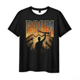 Мужская футболка 3D с принтом Zombie Boom в Тюмени, 100% полиэфир | прямой крой, круглый вырез горловины, длина до линии бедер | Тематика изображения на принте: doom | зомби