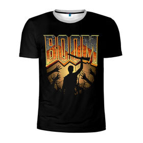 Мужская футболка 3D спортивная с принтом Zombie Boom в Тюмени, 100% полиэстер с улучшенными характеристиками | приталенный силуэт, круглая горловина, широкие плечи, сужается к линии бедра | doom | зомби