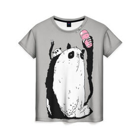 Женская футболка 3D с принтом panda в Тюмени, 100% полиэфир ( синтетическое хлопкоподобное полотно) | прямой крой, круглый вырез горловины, длина до линии бедер | dd | drop dead | dropdead | panda