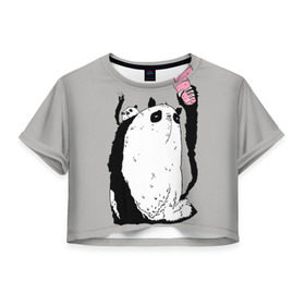 Женская футболка 3D укороченная с принтом panda в Тюмени, 100% полиэстер | круглая горловина, длина футболки до линии талии, рукава с отворотами | dd | drop dead | dropdead | panda