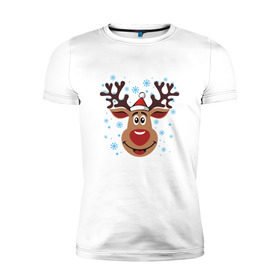 Мужская футболка премиум с принтом Олень. Рождество. Новый год. в Тюмени, 92% хлопок, 8% лайкра | приталенный силуэт, круглый вырез ворота, длина до линии бедра, короткий рукав | новый год | олень | праздник | рождество | снег