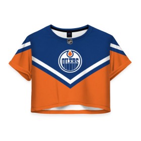 Женская футболка 3D укороченная с принтом Edmonton Oilers в Тюмени, 100% полиэстер | круглая горловина, длина футболки до линии талии, рукава с отворотами | america | canada | hockey | nhl | usa | америка | детройт | канада | лед | нхл | ойлерз | сша | хоккей | эдмонтон