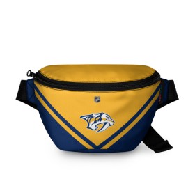 Поясная сумка 3D с принтом Nashville Predators в Тюмени, 100% полиэстер | плотная ткань, ремень с регулируемой длиной, внутри несколько карманов для мелочей, основное отделение и карман с обратной стороны сумки застегиваются на молнию | america | canada | hockey | nhl | usa | америка | канада | лед | нхл | нэшвилл | предаторз | сша | хоккей