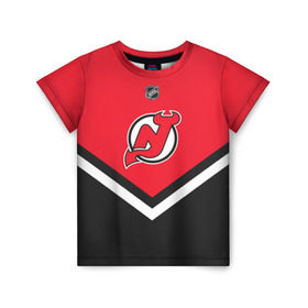 Детская футболка 3D с принтом New Jersey Devils в Тюмени, 100% гипоаллергенный полиэфир | прямой крой, круглый вырез горловины, длина до линии бедер, чуть спущенное плечо, ткань немного тянется | america | canada | hockey | nhl | usa | америка | девилз | джерси | канада | лед | нхл | нью | сша | хоккей