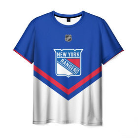 Мужская футболка 3D с принтом New York Rangers в Тюмени, 100% полиэфир | прямой крой, круглый вырез горловины, длина до линии бедер | Тематика изображения на принте: america | canada | hockey | nhl | usa | америка | канада | лед | нхл | нью йорк | рейнджерс | сша | хоккей