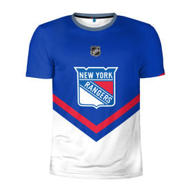Мужская футболка 3D спортивная с принтом New York Rangers в Тюмени, 100% полиэстер с улучшенными характеристиками | приталенный силуэт, круглая горловина, широкие плечи, сужается к линии бедра | america | canada | hockey | nhl | usa | америка | канада | лед | нхл | нью йорк | рейнджерс | сша | хоккей