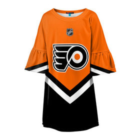 Детское платье 3D с принтом Philadelphia Flyers в Тюмени, 100% полиэстер | прямой силуэт, чуть расширенный к низу. Круглая горловина, на рукавах — воланы | america | canada | hockey | nhl | usa | америка | канада | лед | нхл | сша | филадельфия | флайерз | хоккей