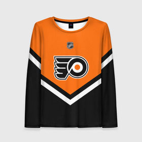 Женский лонгслив 3D с принтом Philadelphia Flyers в Тюмени, 100% полиэстер | длинные рукава, круглый вырез горловины, полуприлегающий силуэт | america | canada | hockey | nhl | usa | америка | канада | лед | нхл | сша | филадельфия | флайерз | хоккей