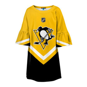Детское платье 3D с принтом Pittsburgh Penguins в Тюмени, 100% полиэстер | прямой силуэт, чуть расширенный к низу. Круглая горловина, на рукавах — воланы | america | canada | hockey | nhl | usa | америка | канада | лед | нхл | пингвинз | питтсбург | сша | хоккей