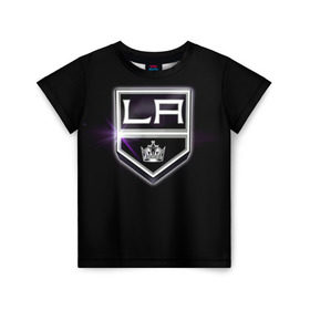 Детская футболка 3D с принтом Los Angeles Kings в Тюмени, 100% гипоаллергенный полиэфир | прямой крой, круглый вырез горловины, длина до линии бедер, чуть спущенное плечо, ткань немного тянется | Тематика изображения на принте: hockey | kings | los angeles | nhl | корона | нхл | хоккеист | хоккей