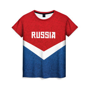 Женская футболка 3D с принтом Russia Team в Тюмени, 100% полиэфир ( синтетическое хлопкоподобное полотно) | прямой крой, круглый вырез горловины, длина до линии бедер | cup | football | russia | олипм | россия | русская | русский | футбол | хохлома