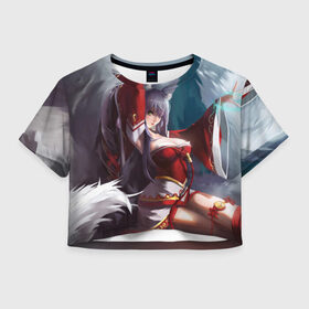 Женская футболка 3D укороченная с принтом Ahri Fox в Тюмени, 100% полиэстер | круглая горловина, длина футболки до линии талии, рукава с отворотами | ahri | battle fox ahri | league of legends | ари | лига легенд