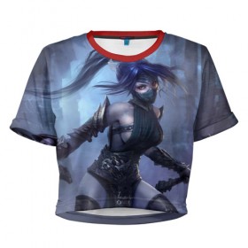 Женская футболка 3D укороченная с принтом Death в Тюмени, 100% полиэстер | круглая горловина, длина футболки до линии талии, рукава с отворотами | akali | league of legends | акали | лига легенд