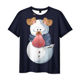 Мужская футболка 3D с принтом Снэпчат собака в Тюмени, 100% полиэфир | прямой крой, круглый вырез горловины, длина до линии бедер | Тематика изображения на принте: snapchat | радуга | снеговик | снэпчат | уши | фильтр | язык