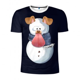 Мужская футболка 3D спортивная с принтом Снэпчат собака в Тюмени, 100% полиэстер с улучшенными характеристиками | приталенный силуэт, круглая горловина, широкие плечи, сужается к линии бедра | Тематика изображения на принте: snapchat | радуга | снеговик | снэпчат | уши | фильтр | язык