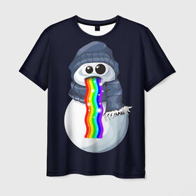 Мужская футболка 3D с принтом Снэпчат радуга в Тюмени, 100% полиэфир | прямой крой, круглый вырез горловины, длина до линии бедер | snapchat | радуга | снеговик | снэпчат | уши | фильтр | язык