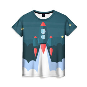 Женская футболка 3D с принтом Ракета в Тюмени, 100% полиэфир ( синтетическое хлопкоподобное полотно) | прямой крой, круглый вырез горловины, длина до линии бедер | звёзды | космический корабль | космическое пространство | космос | созвездие