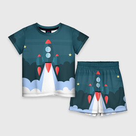 Детский костюм с шортами 3D с принтом Ракета в Тюмени,  |  | Тематика изображения на принте: звёзды | космический корабль | космическое пространство | космос | созвездие