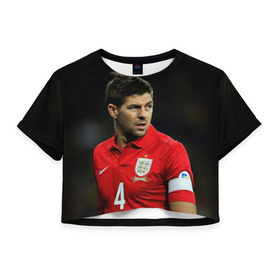 Женская футболка 3D укороченная с принтом Steven Gerrard в Тюмени, 100% полиэстер | круглая горловина, длина футболки до линии талии, рукава с отворотами | england national team | premier league | steven gerrard | англия | ливерпуль | стивен джеррард | футбол