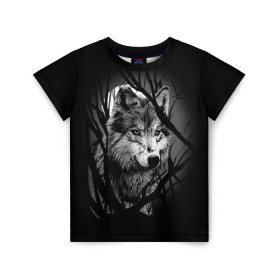 Детская футболка 3D с принтом Серый волк в Тюмени, 100% гипоаллергенный полиэфир | прямой крой, круглый вырез горловины, длина до линии бедер, чуть спущенное плечо, ткань немного тянется | Тематика изображения на принте: animal | beast | grey | roar | wolf | волк | животное | зверь | рык | серый