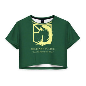 Женская футболка 3D укороченная с принтом Horse в Тюмени, 100% полиэстер | круглая горловина, длина футболки до линии талии, рукава с отворотами | attack on titan | атака титанов | эмблема