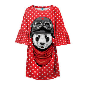 Детское платье 3D с принтом Панда пилот в Тюмени, 100% полиэстер | прямой силуэт, чуть расширенный к низу. Круглая горловина, на рукавах — воланы | Тематика изображения на принте: bear | panda | pilot | медведь