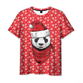 Мужская футболка 3D с принтом Панда Клаус в Тюмени, 100% полиэфир | прямой крой, круглый вырез горловины, длина до линии бедер | animal | bear | beast | claus | panda | santa | дед мороз | елка | зверь | клаус | медведь | новый год | панда | рождество | санта | снег