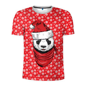 Мужская футболка 3D спортивная с принтом Панда Клаус в Тюмени, 100% полиэстер с улучшенными характеристиками | приталенный силуэт, круглая горловина, широкие плечи, сужается к линии бедра | Тематика изображения на принте: animal | bear | beast | claus | panda | santa | дед мороз | елка | зверь | клаус | медведь | новый год | панда | рождество | санта | снег