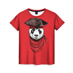 Женская футболка 3D с принтом Панда пират в Тюмени, 100% полиэфир ( синтетическое хлопкоподобное полотно) | прямой крой, круглый вырез горловины, длина до линии бедер | animal | bay | bear | beast | captain | panda | pirate | бухта | зверь | капитан | корабль | медведь | панда | пират