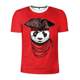 Мужская футболка 3D спортивная с принтом Панда пират в Тюмени, 100% полиэстер с улучшенными характеристиками | приталенный силуэт, круглая горловина, широкие плечи, сужается к линии бедра | animal | bay | bear | beast | captain | panda | pirate | бухта | зверь | капитан | корабль | медведь | панда | пират